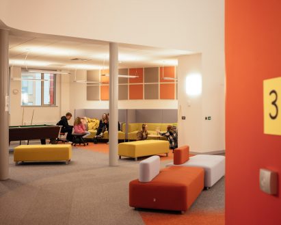 Interior image of a lounge area at the school