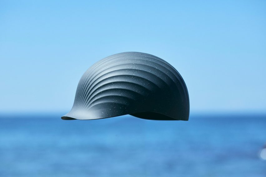 Shellmet helmet created from waste scallop shells
