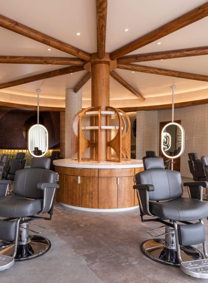 Barber chairs in a radial layout