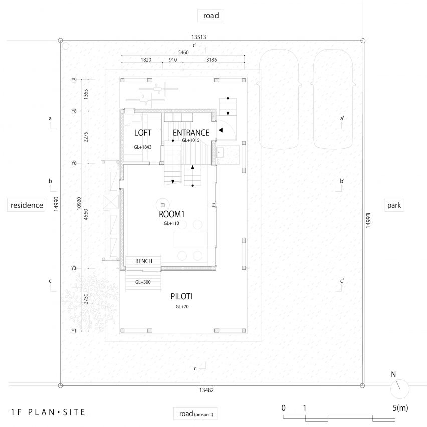 Ground floor of U-House near Biwa-ko by Ushijima Architects