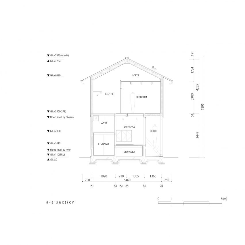 Section of U-House near Biwa-ko by Ushijima Architects