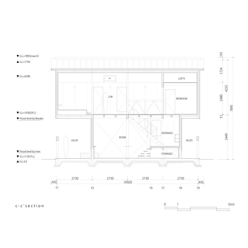 Section of U-House near Biwa-ko by Ushijima Architects