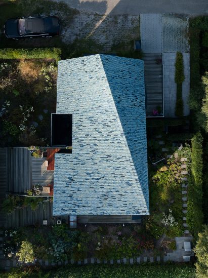 Aerial view of tiled house in Schoorl