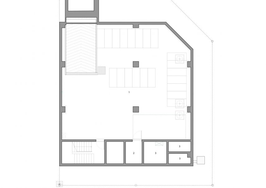 Basement plan of Urban Farming Office by Vo Trong Nghia Architects