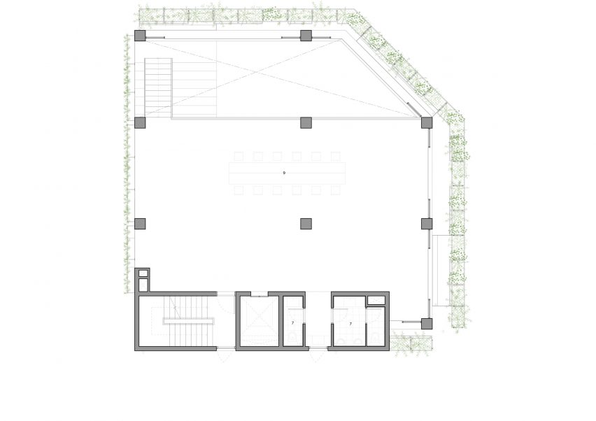 Second floor plan of Urban Farming Office by Vo Trong Nghia Architects