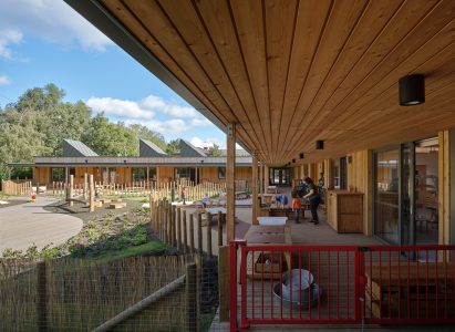 Colonnade outside nursery by Feilden Clegg Bradley Studios