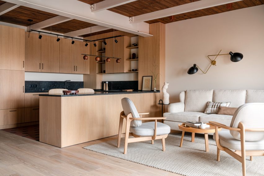 Interior dining and kitchen space in Kyiv apartment by Yana Molodykh