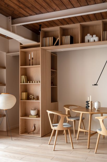 Storage and dining area in Kyiv apartment by Yana Molodykh