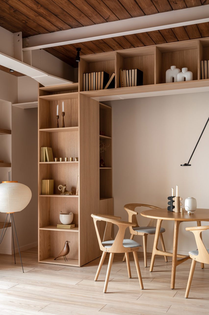 Storage and dining area in Kyiv apartment by Yana Molodykh