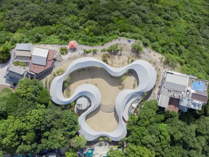 Aerial view of winding walkway in Setonaikai National Park