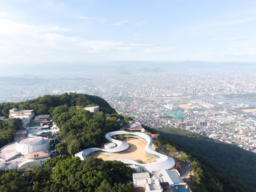 Yashima Mountaintop Park winding walkway in Japan by SUO