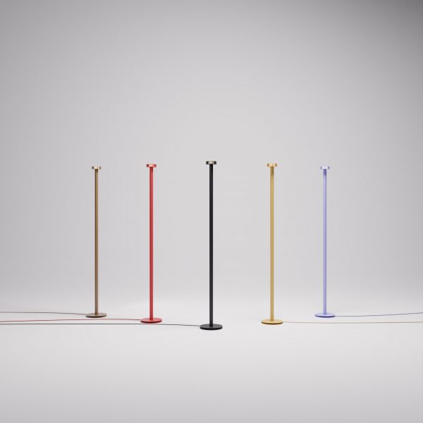 Multi-coloured floor lamps on grey backdrop