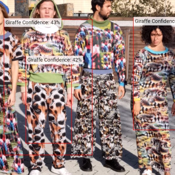 Biometric data shown on individuals wearing the patterned garments