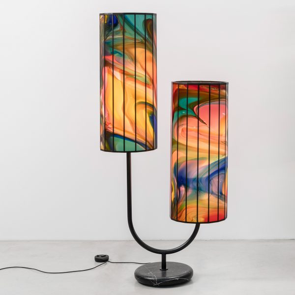 Lighting design with rainbow-coloured swirls