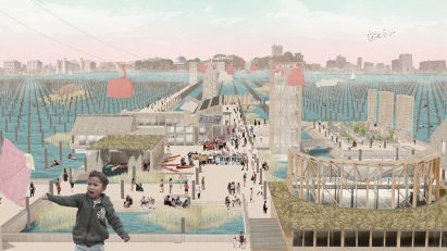 A render of a masterplan designed to provide safe housing conditions for trans people