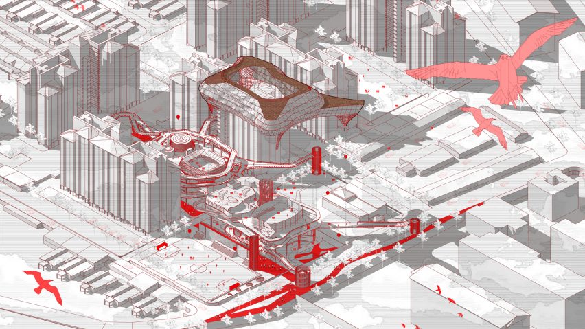 Exterior visualisation of large building
