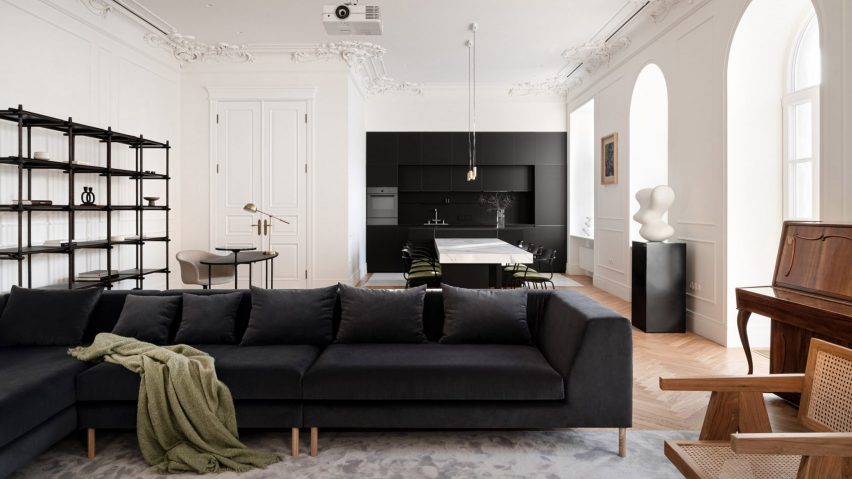 Anastasiia Novikova gives monochrome makeover to artists’ apartment in Kyiv