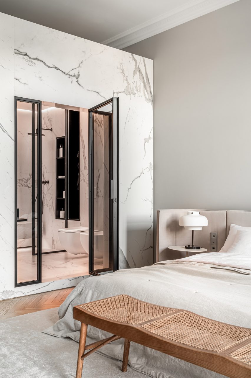 Bedroom interior of Ukraine apartment designed by Anastasiia Novikova