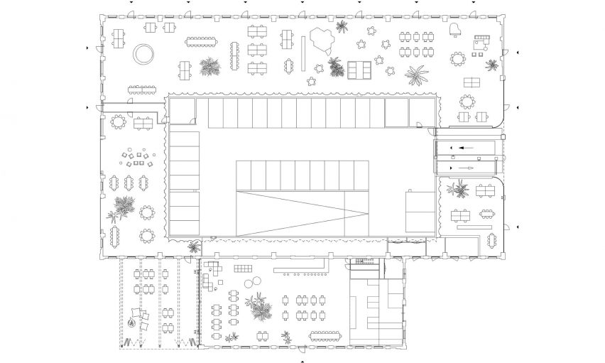 Floor plan of Bovenbouwwerkplaats community hub in Utrecht by Studioninedots