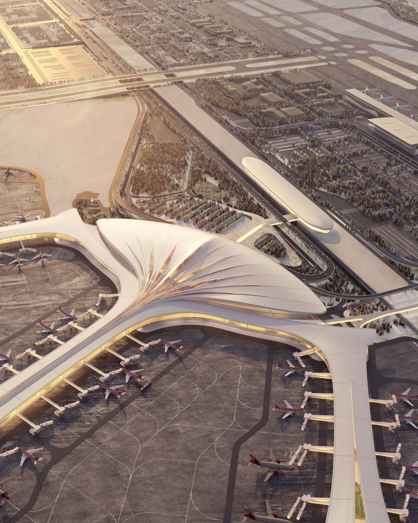 Exterior render of Terminal 3 at China's Changchun Longjia International Airport by MAD