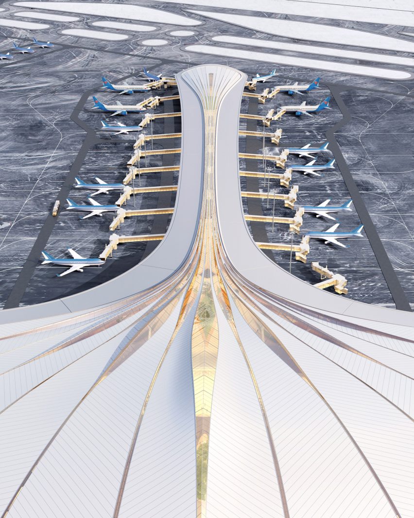 Exterior render of Terminal 3 at China's Changchun Longjia International Airport by MAD