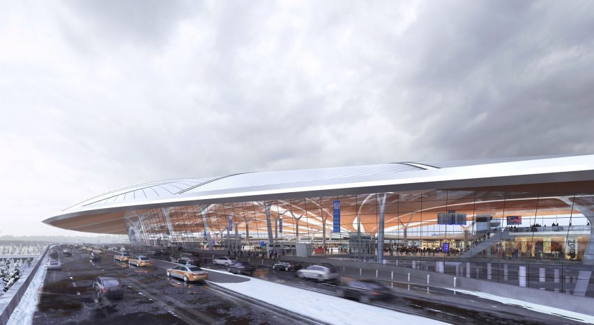 Exterior render of Terminal 3 at China's Changchun Longjia International Airport by MAD
