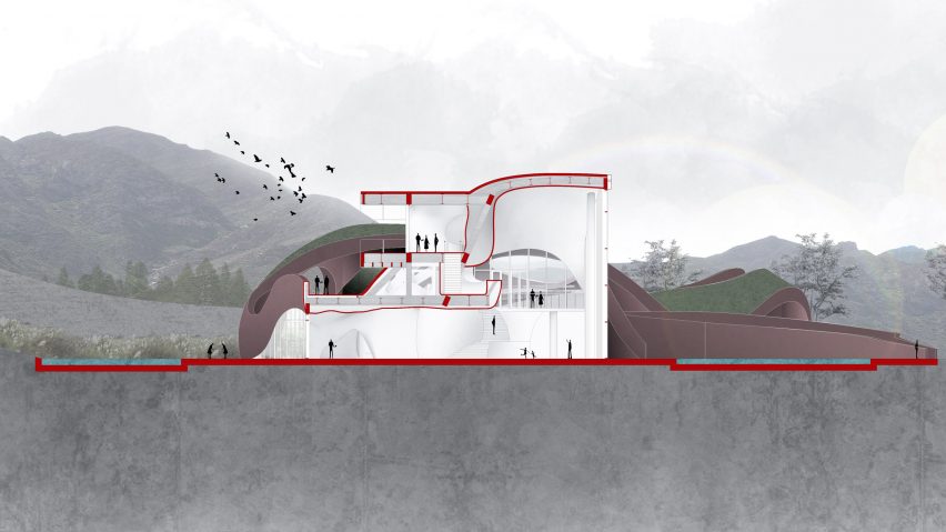 Section of Chaohu Natural and Cultural Centre by Change Architects