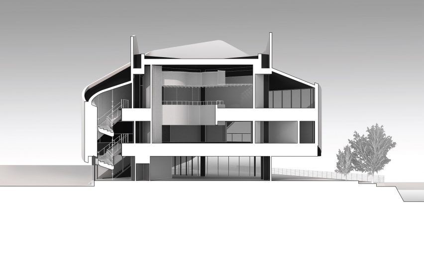 Perspective section drawing of the 010 Building by Clouds AO