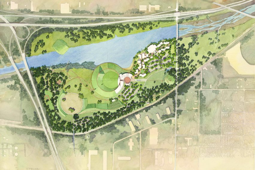 Coloured site plan of the First American Museum by Johnson Fain