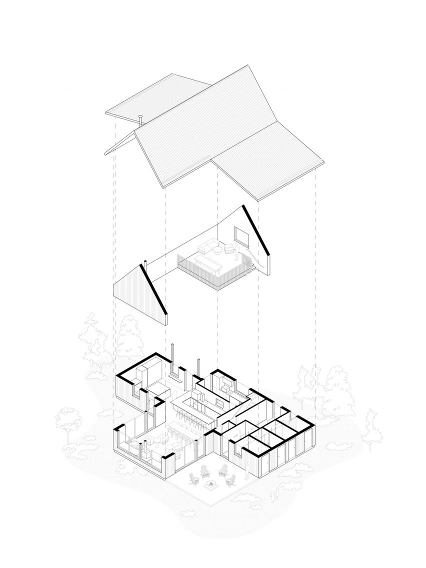 Farouche Tremblant cafe exploded isometric drawing by Atelier l'Abri