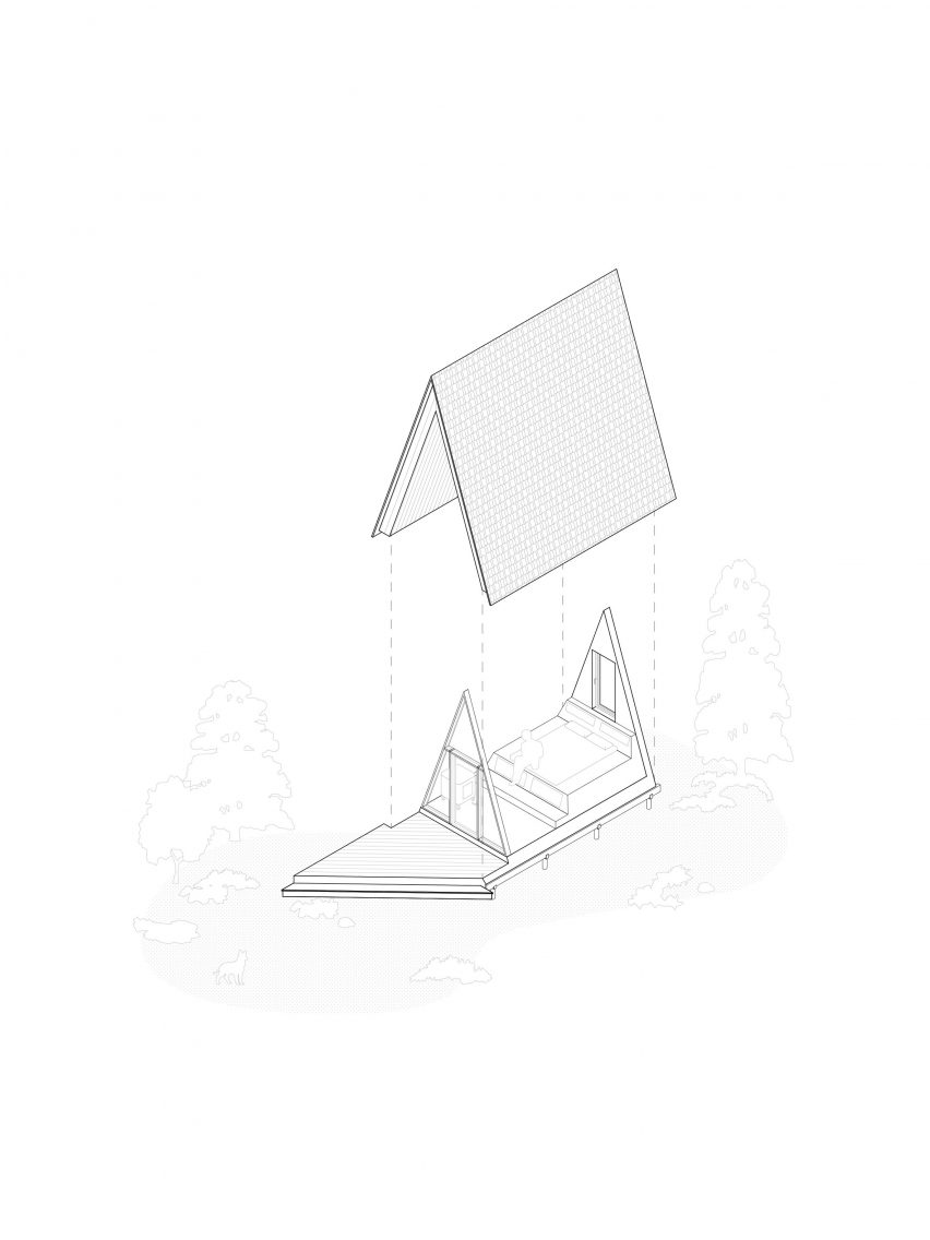 Farouche Tremblant rental cabin exploded isometric drawing by Atelier l'Abri