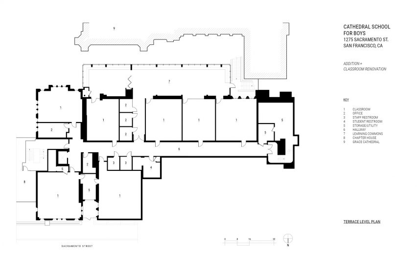Terrace floor plan of a school extension and renovation by Charles F Bloszies