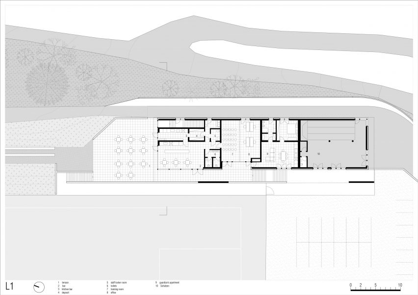 First floor plan of Fieldhouse sports centre in South Tyrol by MoDus Architects
