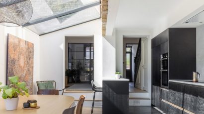Open-plan kitchen and diner of Hackey House by Applied Studio