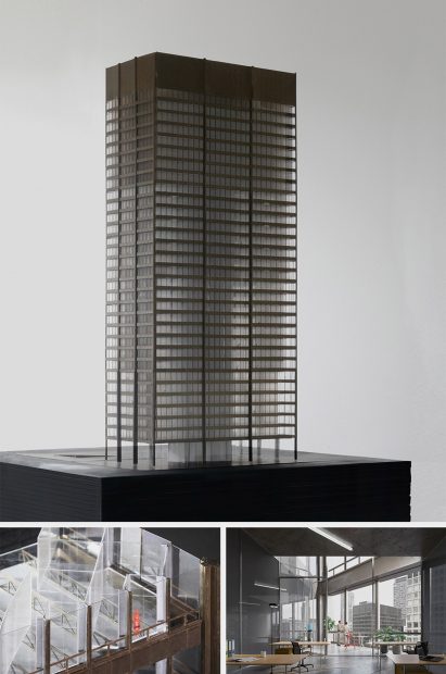 Collage of visualisations showing high rise