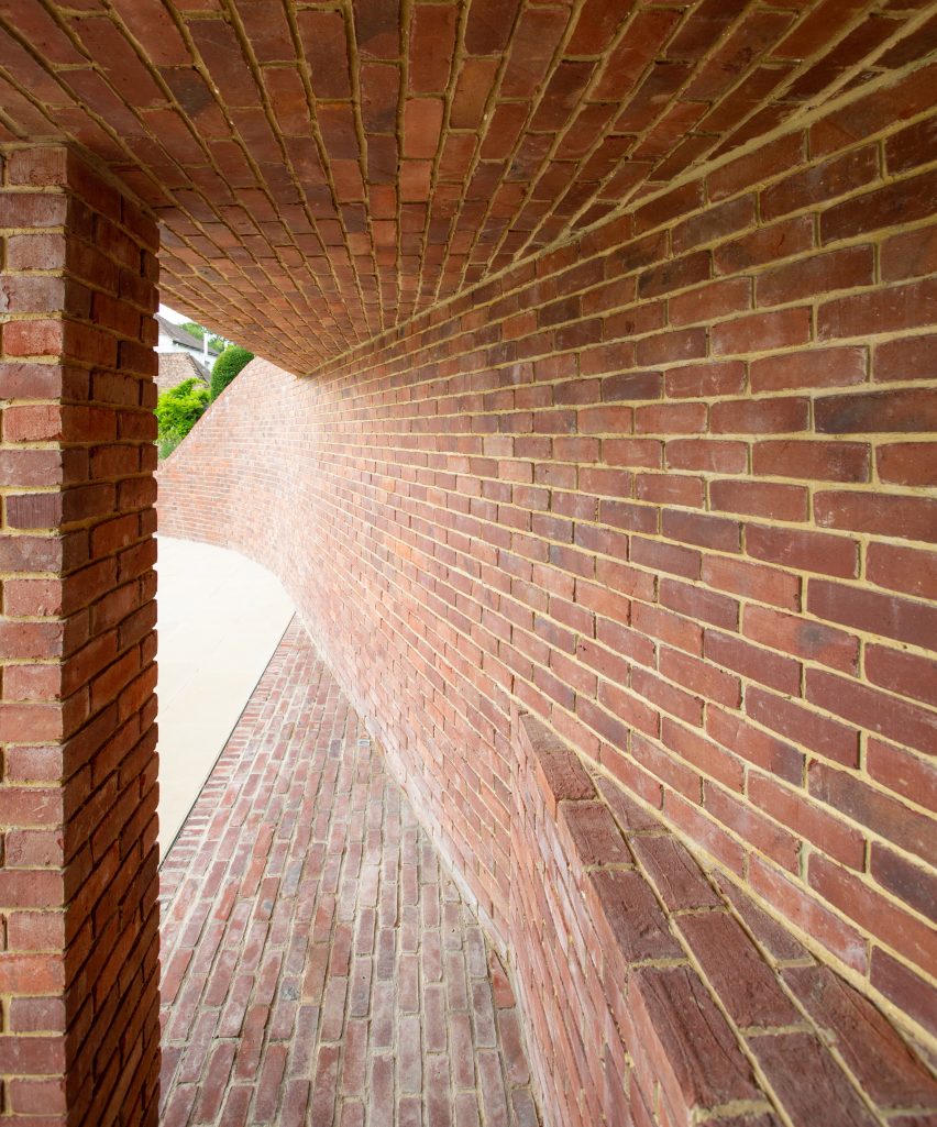 Curved brick wall with brick seating