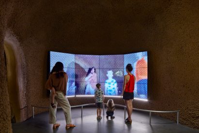 Screen with flickering pixels mimicking a fly's vision in insect museum
