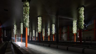 Prada runway with flowers