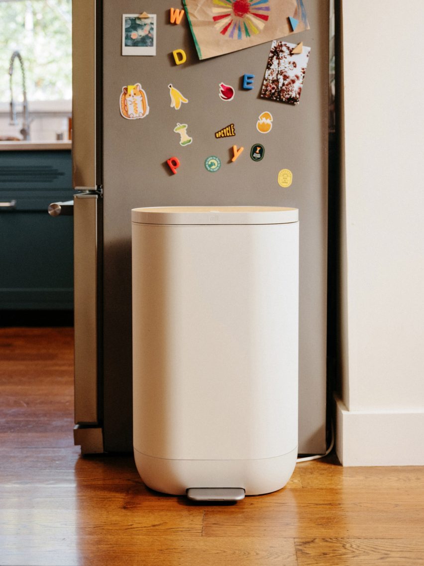 Photo of the Mill food waste bin in a kitchen
