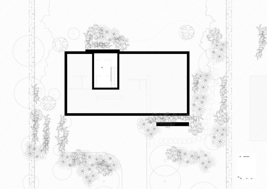 Basement floor plan of Beli House by Studio Okami Architecten