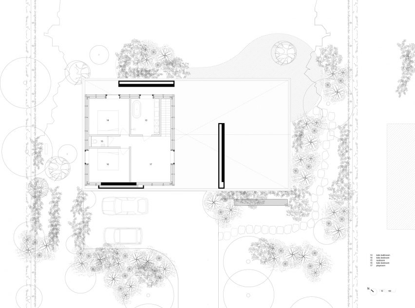 First floor plan of Beli House by Studio Okami Architecten