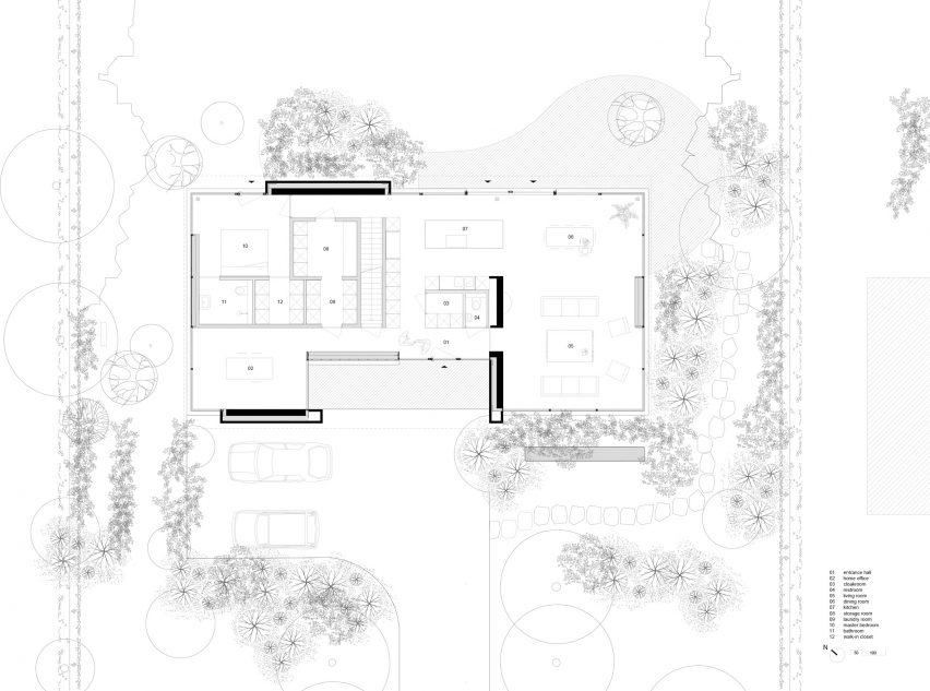 Ground floor plan of Beli House by Studio Okami Architecten