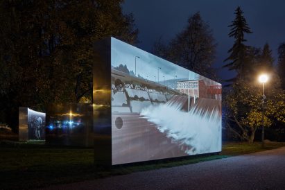 Photograph showing animation on outdoor cinema screen