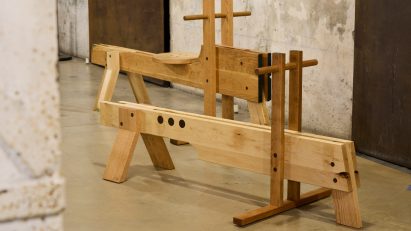 A wooden installation at Madrid Design Festival