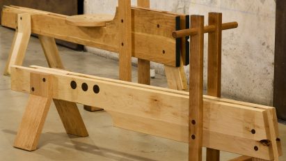 Two wooden furniture pieces at Madrid Design Festival