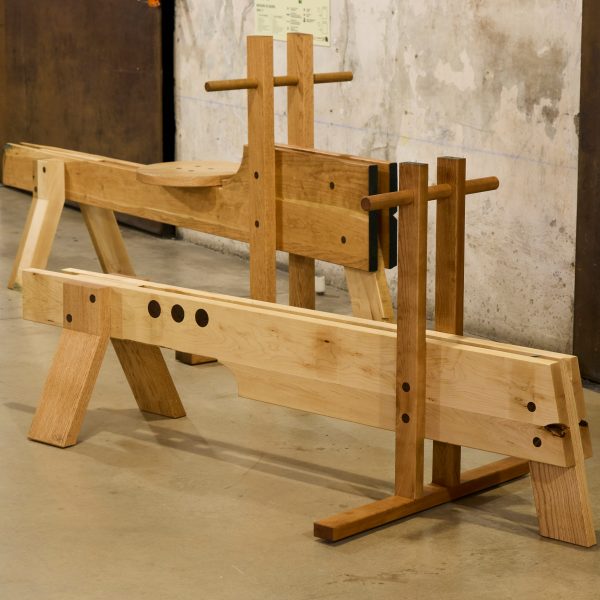 Two wooden furniture pieces at Madrid Design Festival