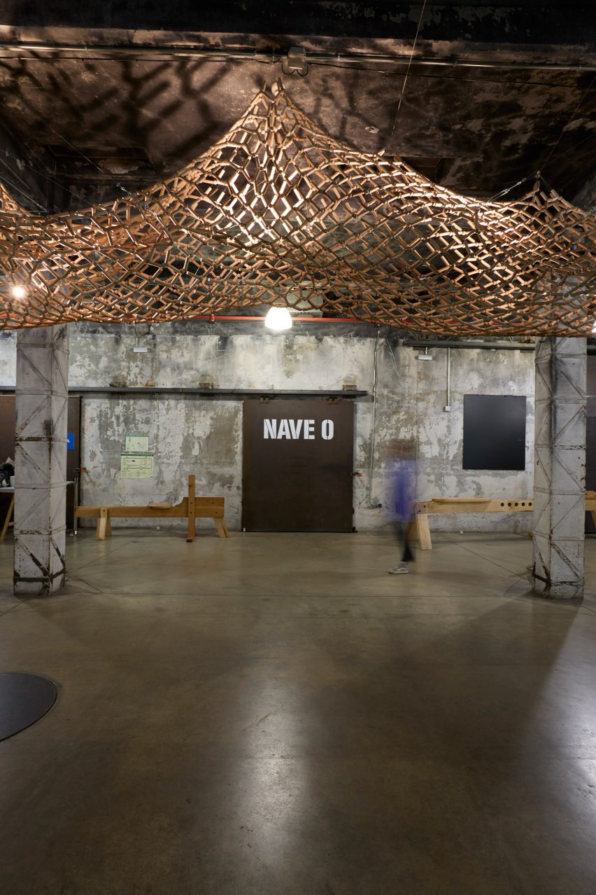 A wooden light installation