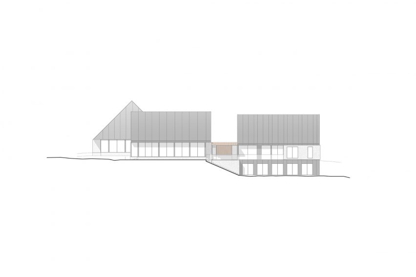 Elevation drawing of the Three Summits house in Vermont by Nós
