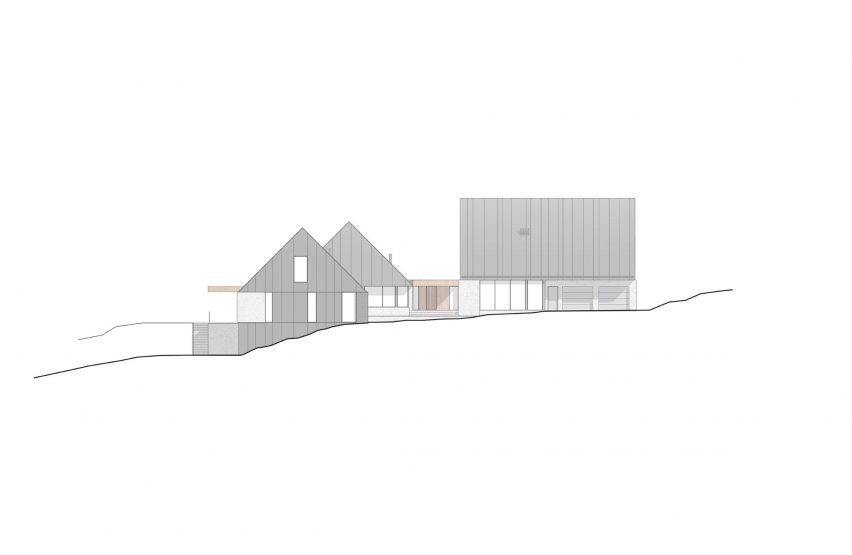 Elevation drawing of the Three Summits house in Vermont by Nós