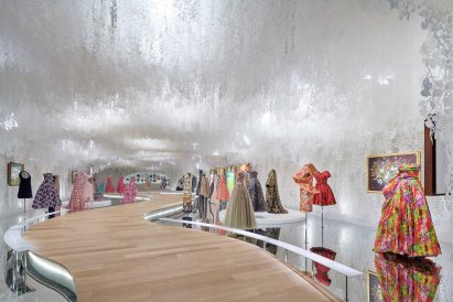 Garden of paper flowers within room dedicate to Miss Dior